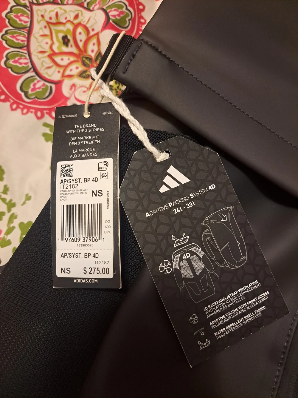 Adidas Black 4d Roll-Top Backpacking Sytem With Water Resistant/Waterproof Front